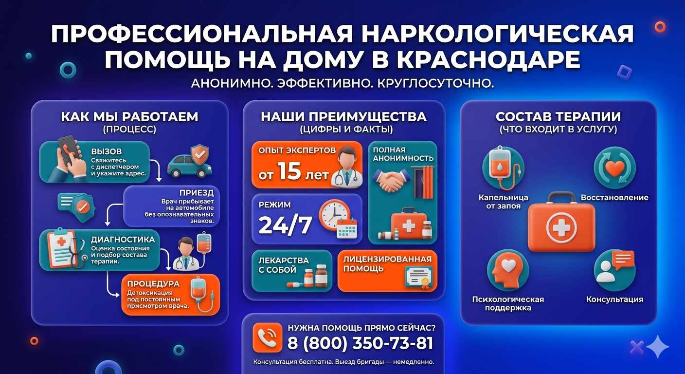 Инфографика о принципах лечения алкоголизма на дому в Болхове: этапы вызова нарколога, преимущества анонимной детоксикации и состав медицинской помощи.
